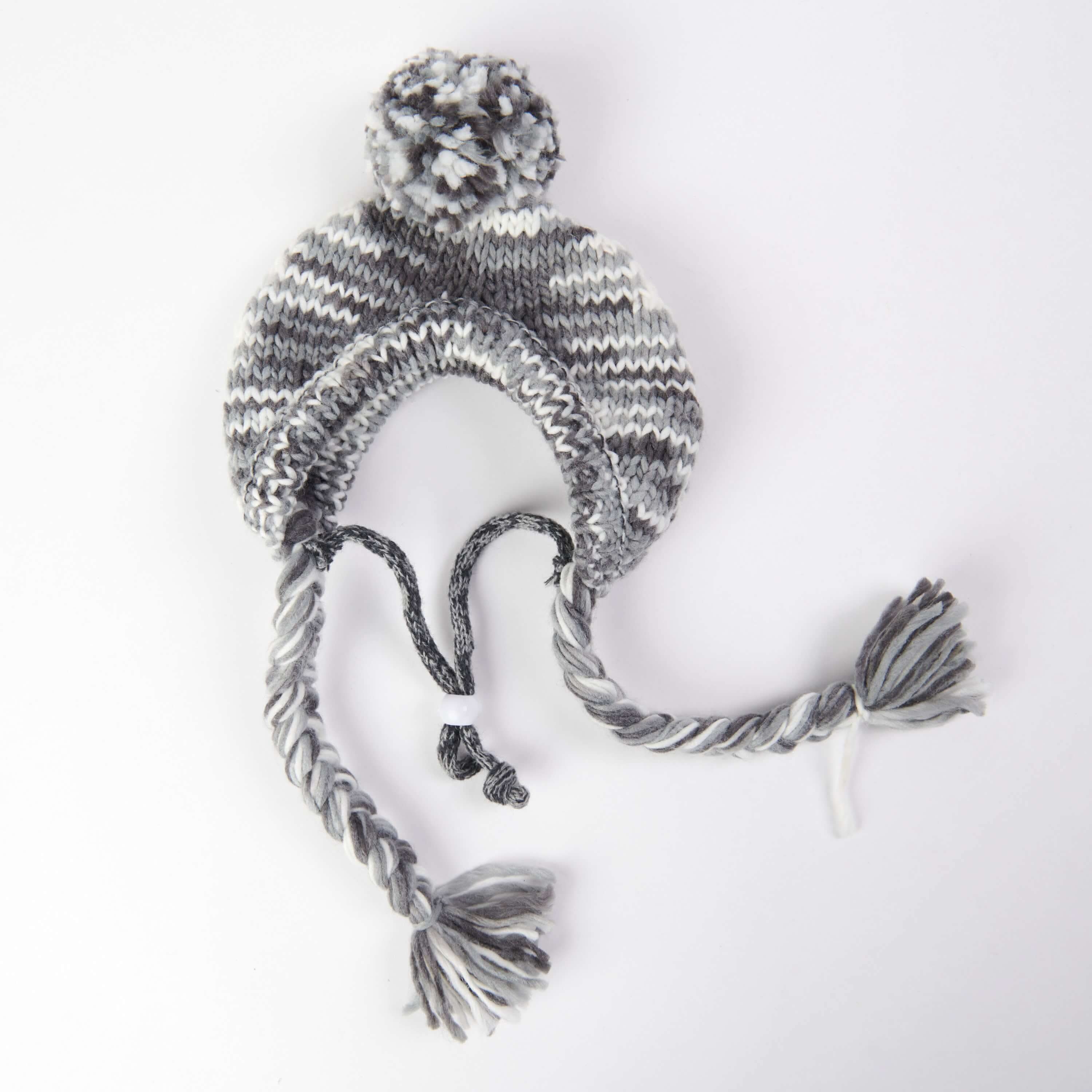 Knit Pom Pom Dog Beanie Hat - Salt and Pepper - Image 3